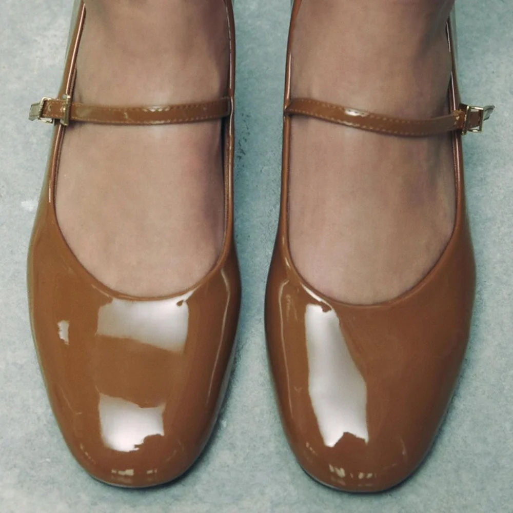 ZARA Mary Jane Patent Heels NWT – Ochre Buckled Block Heels, Size 8 & 9 - Picture 4 of 16